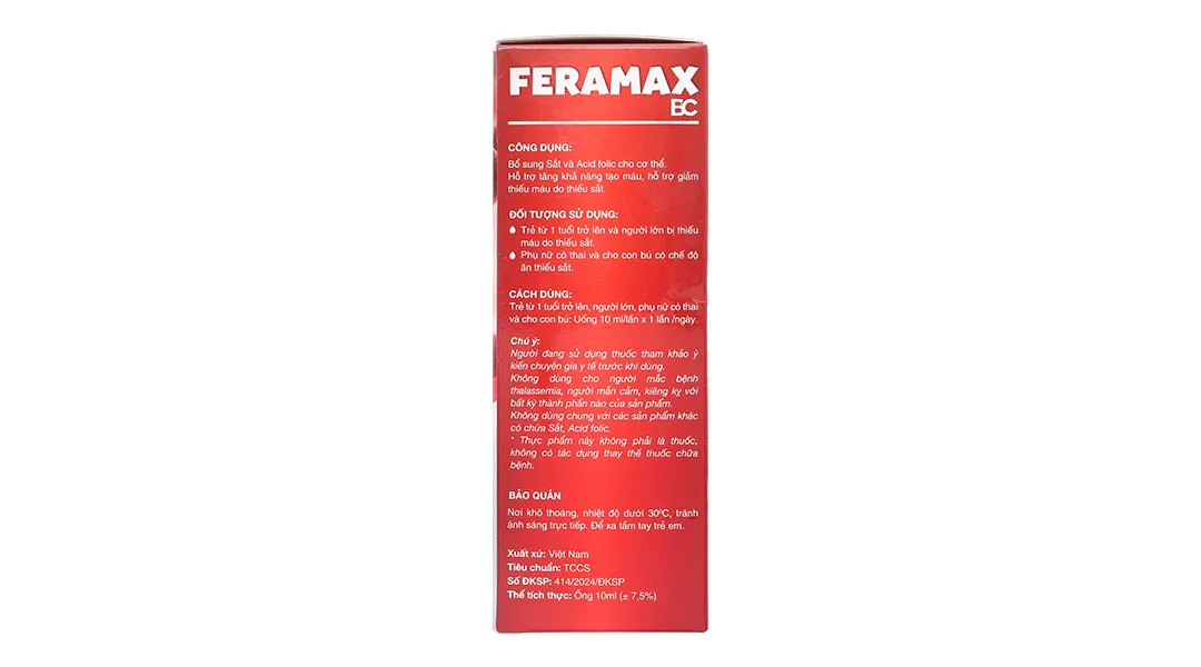 Thực phẩm bảo vệ sức khỏe Feramax Bc hộp 20 ống x 10ml 3