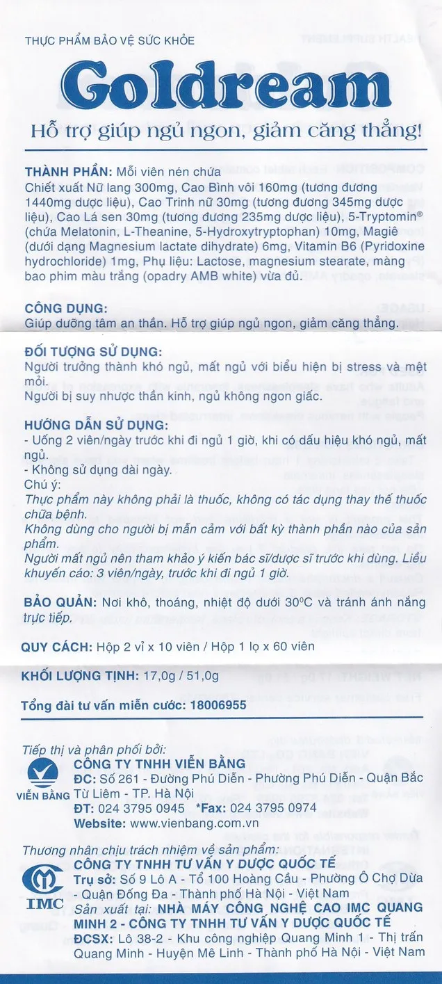 Thực phẩm bảo vệ sức khỏe Goldream (20 viên) 8