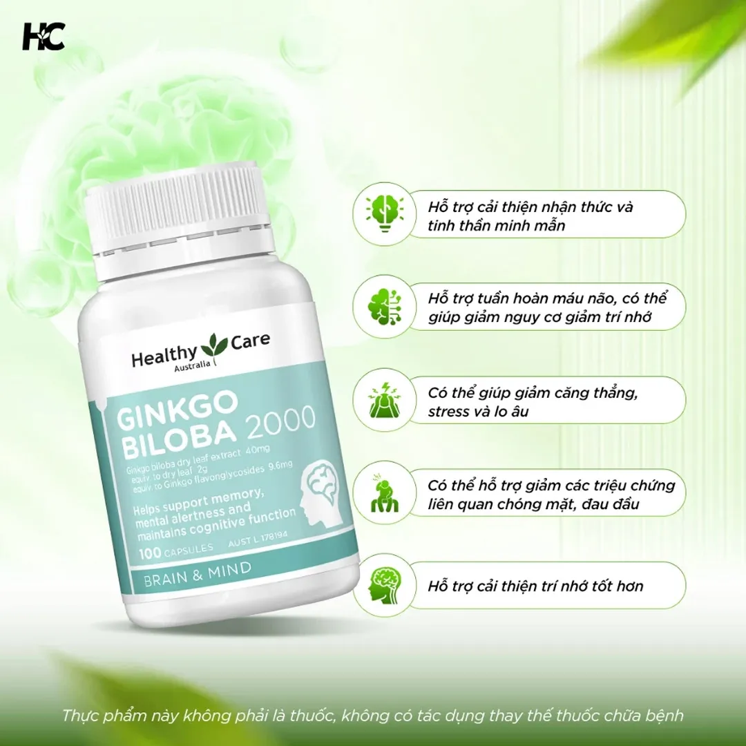 Thực Phẩm Bảo Vệ Sức Khỏe Healthy Care Ginkgo Biloba 2000 5