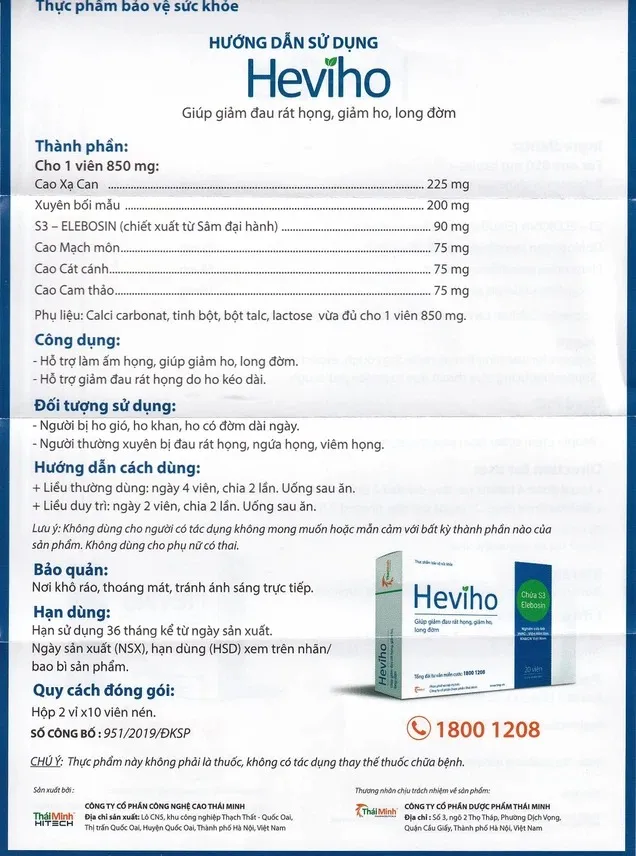 Viên uống Heviho (2 Vỉ x 10 Viên) hỗ trợ giảm ho và long đờm 6