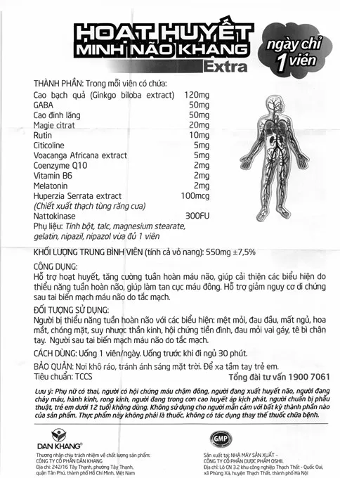 Thực phẩm bảo vệ sức khỏe Hoạt Huyết Minh Não Khang Extra 6