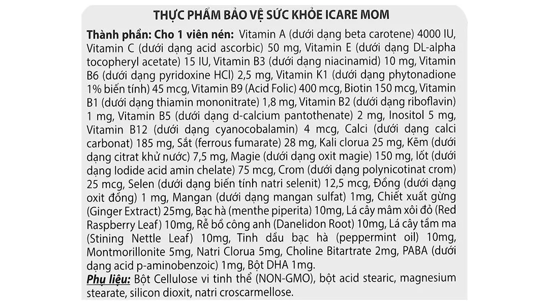 Thực phẩm bảo vệ sức khỏe Icare Mom hộp 30 viên 8