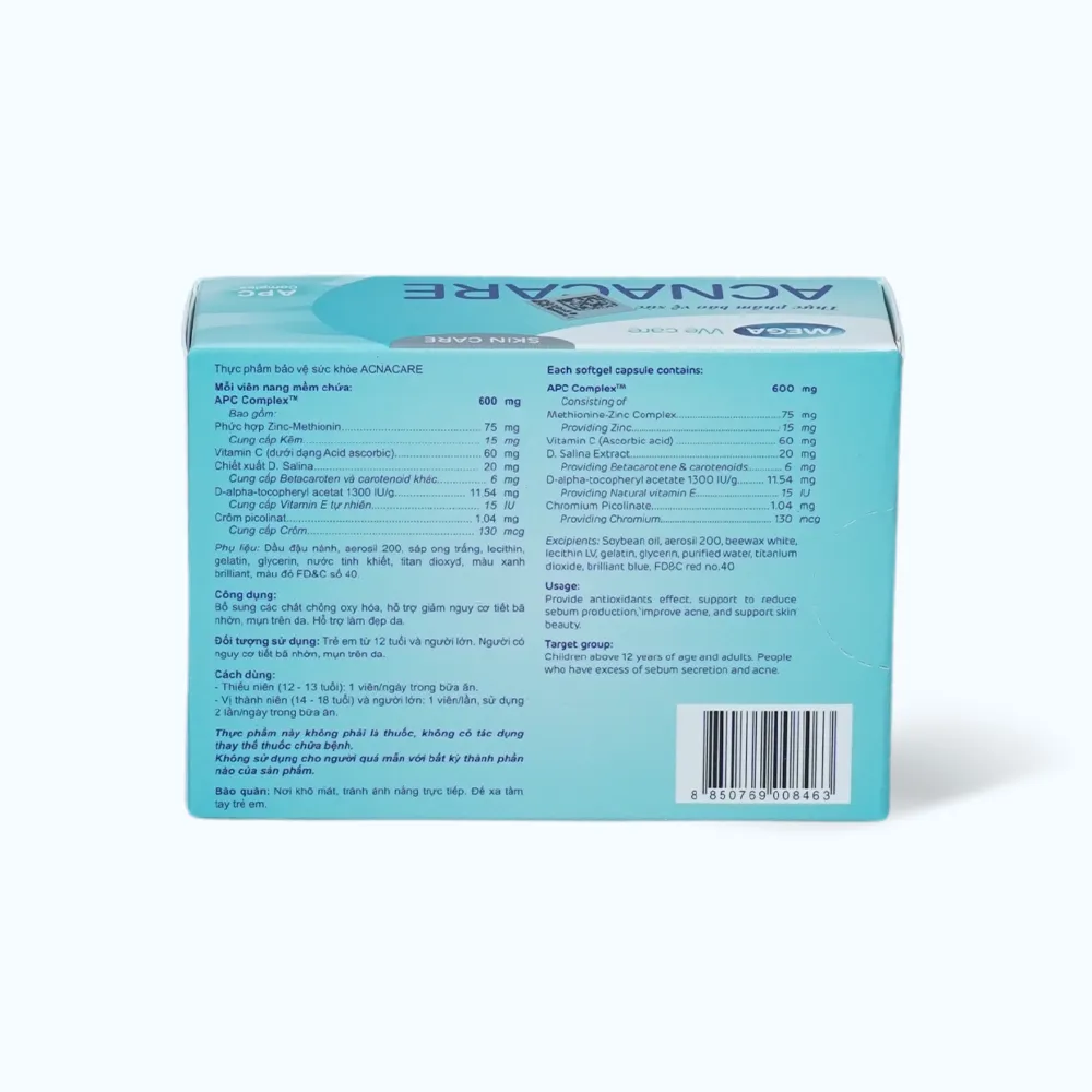 Thực phẩm bảo vệ sức khỏe MGWC Acnacare (Hộp 30 viên) hỗ trợ giảm mụn, đẹp da 4