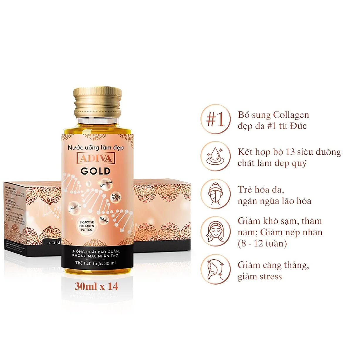 Thực phẩm bảo vệ sức khỏe nước uống làm đẹp Adiva Gold (14 chai x 30ml) 2