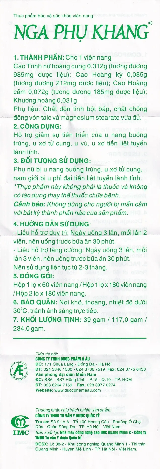 Nga Phụ Khang (60 viên) hỗ trợ u xơ, u nang và sức khỏe phụ nữ 7