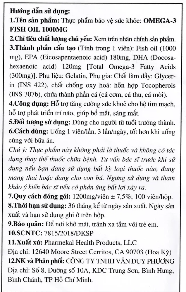 Thực phẩm bảo vệ sức khỏe Omega-3 Fish Oil 1000mg (100 viên) 7
