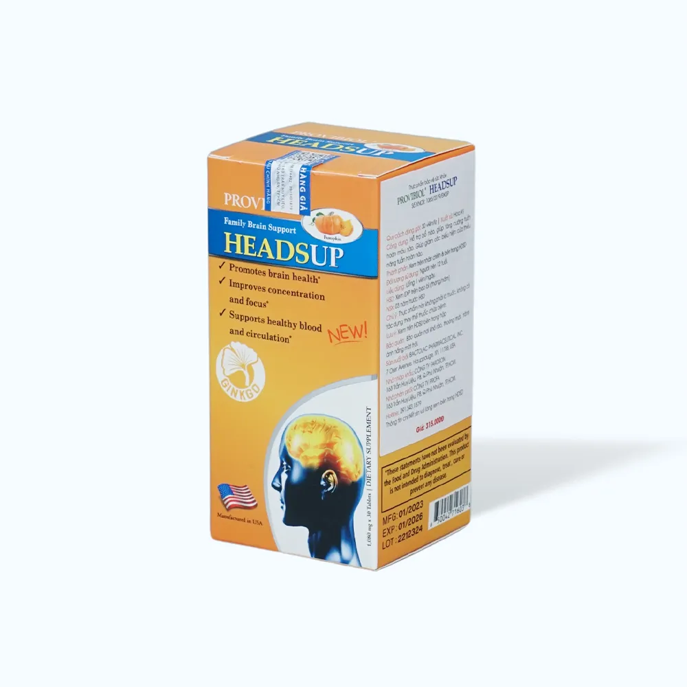 Thực phẩm bảo vệ sức khỏe Provibiol Headsup (Hộp 30 viên) giúp bổ não 3