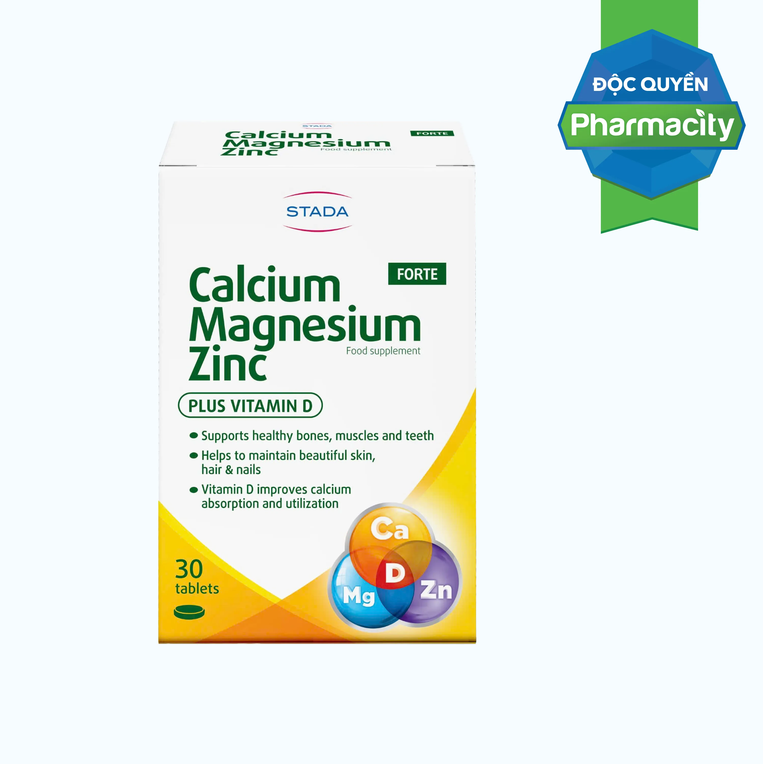 Thực phẩm bảo vệ sức khỏe Stada Calcium-Magnesium-Zinc Forte giúp xương chắc khỏe (Hộp 30 viên)
