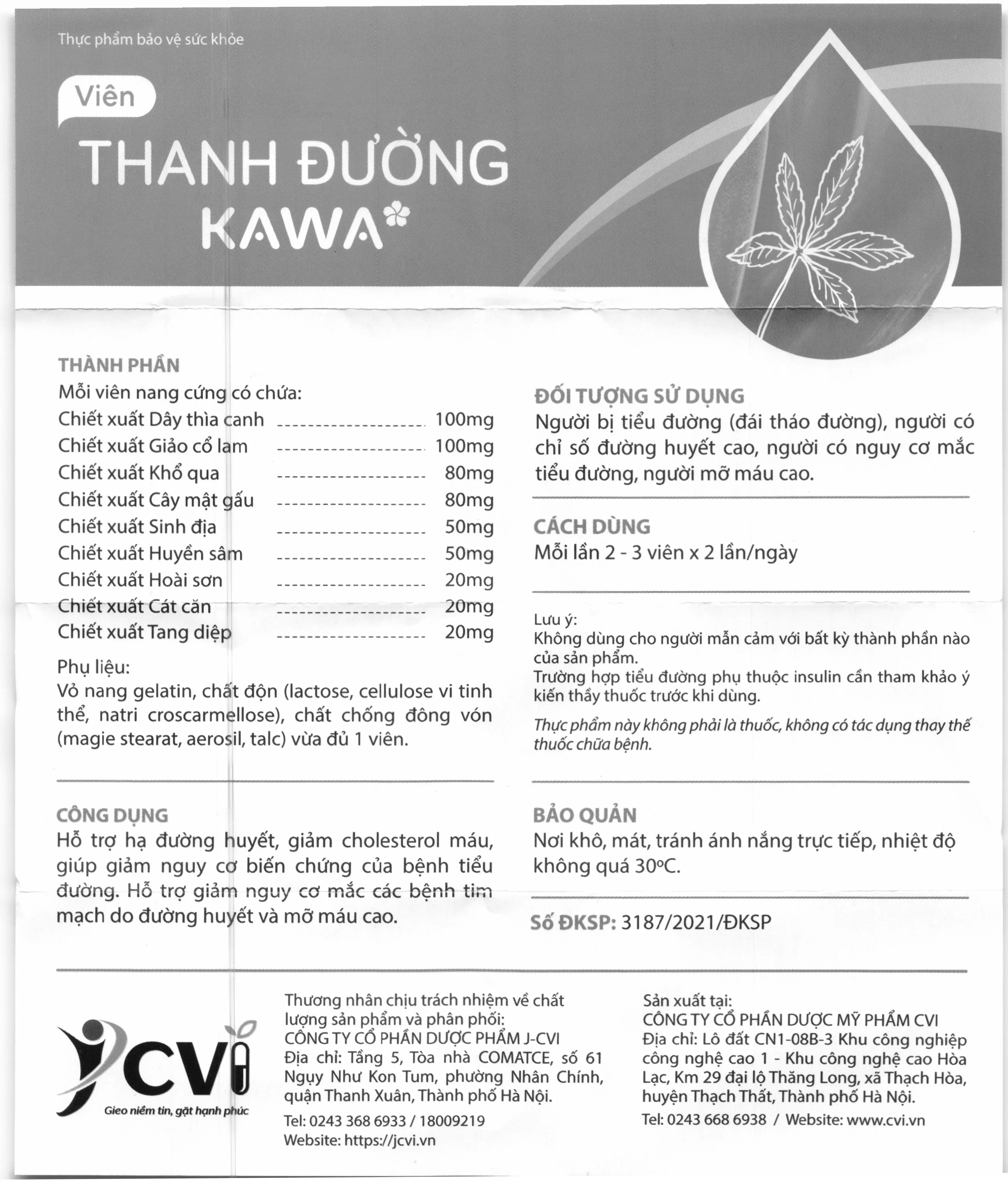 Thực phẩm bảo vệ sức khỏe Thanh Đường Kawa hộp 40 viên 8