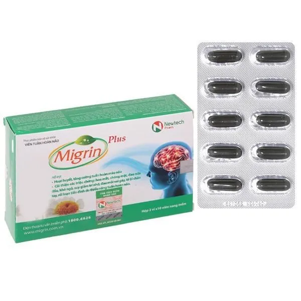 Thực phẩm bảo vệ sức khỏe Viên tuần hoàn não Migrin Plus (20 viên)