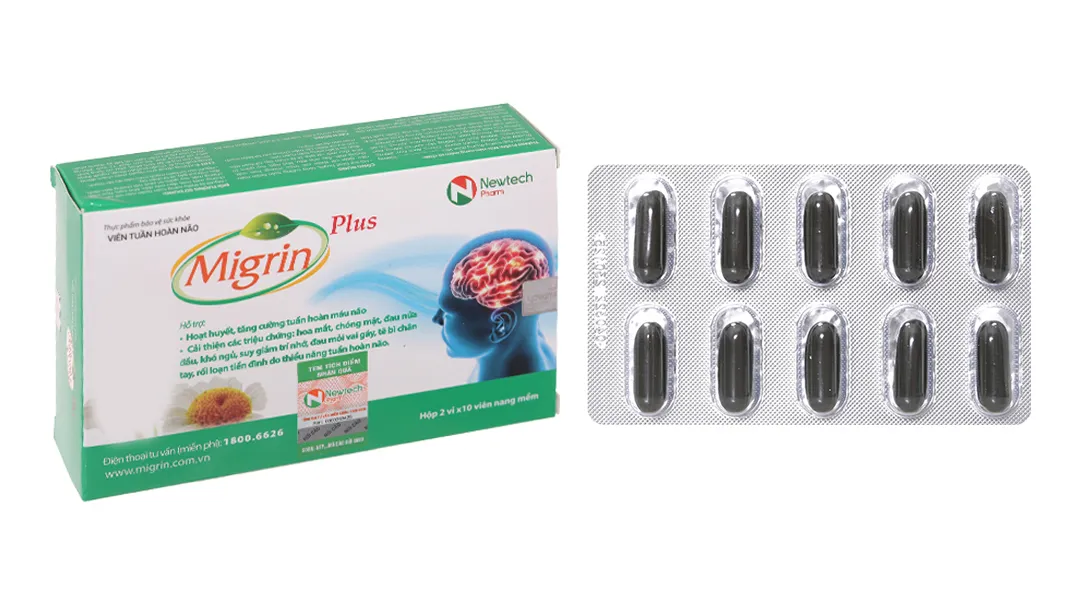 Thực phẩm bảo vệ sức khỏe Viên tuần hoàn não Migrin Plus (20 viên) 2
