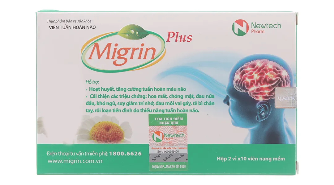 Thực phẩm bảo vệ sức khỏe Viên tuần hoàn não Migrin Plus (20 viên) 4