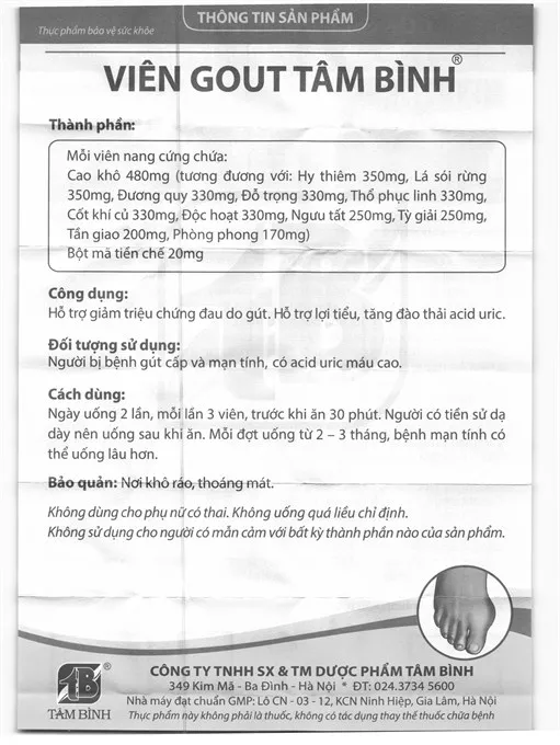 Thực phẩm bảo vệ sức khỏe Viên Gout Tâm Bình (60 Viên) 8