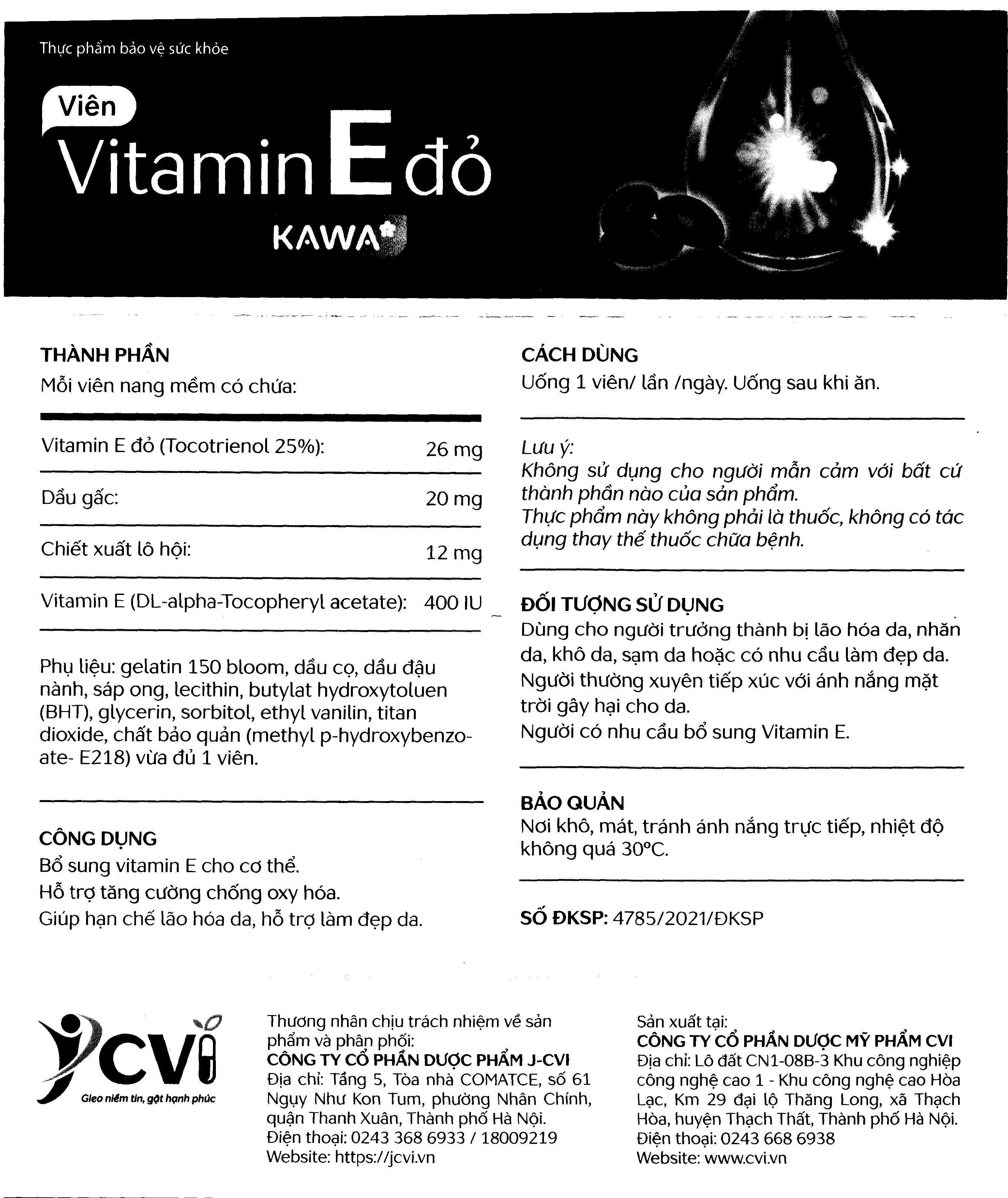 Thực phẩm bảo vệ sức khỏe Vitamin E Đỏ Kawa hộp 30 viên 8