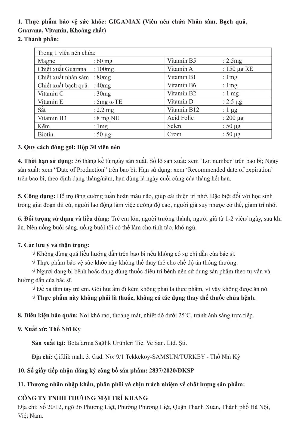 Thực phẩm bảo vệ sức khoẻ: Gigamax 10