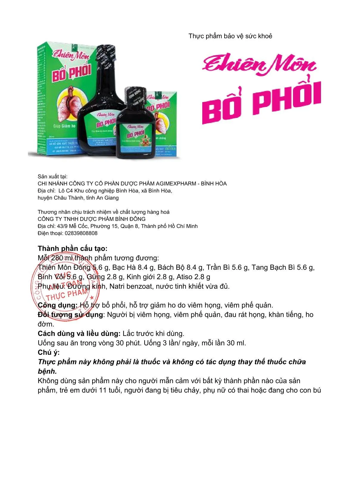 Thực phẩm bảo vệ sức khoẻ: Thiên Môn Bổ Phổi 7