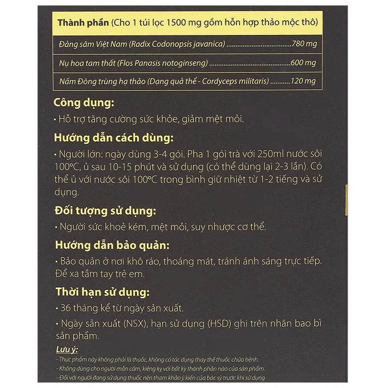 Thực phẩm bảo vệ sức khoẻ: Trà đông trùng hạ thảo Thái Minh 10