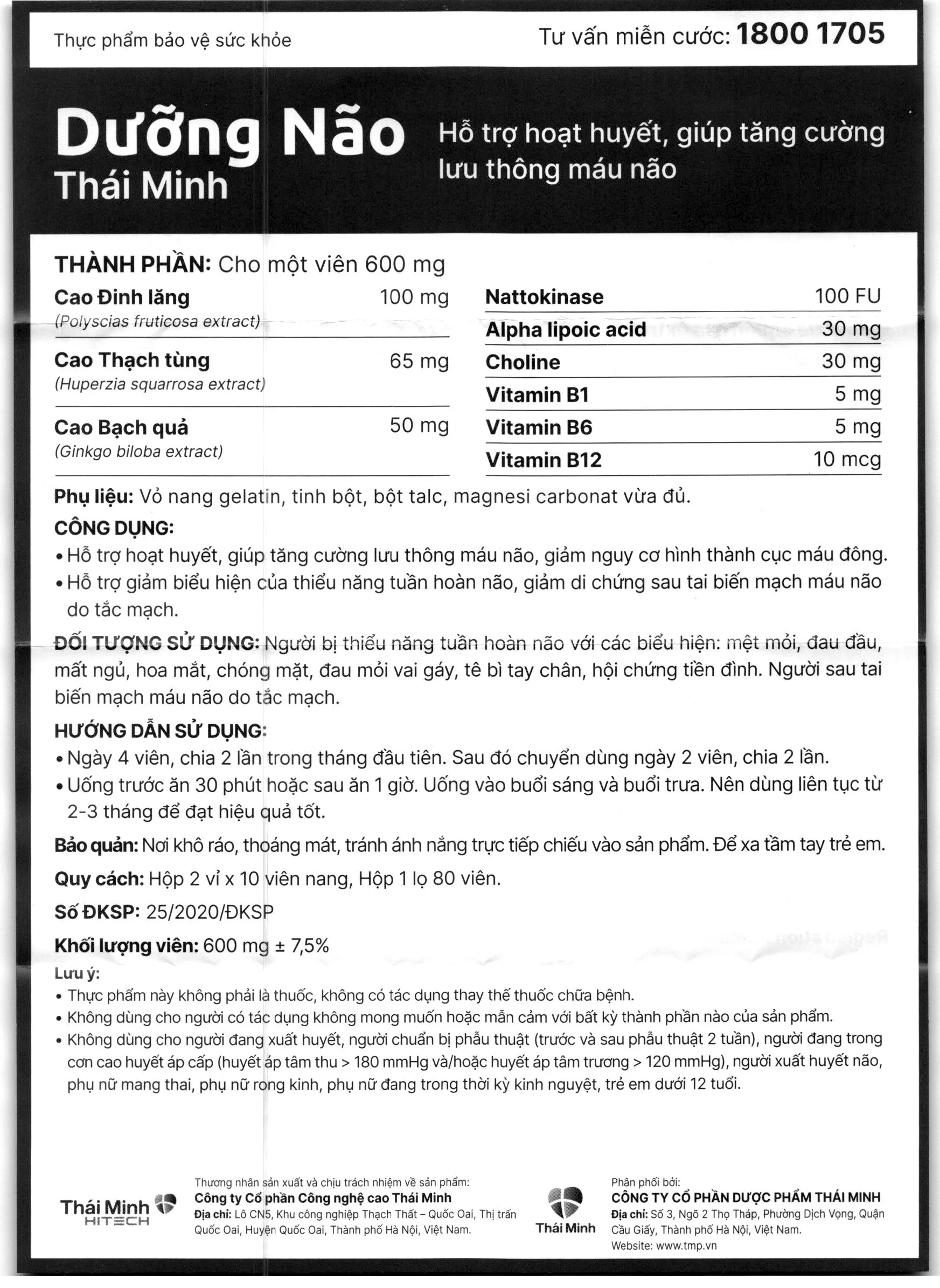 Thực phẩm bảo vệ sức khoẻ Dưỡng Não Thái Minh 17