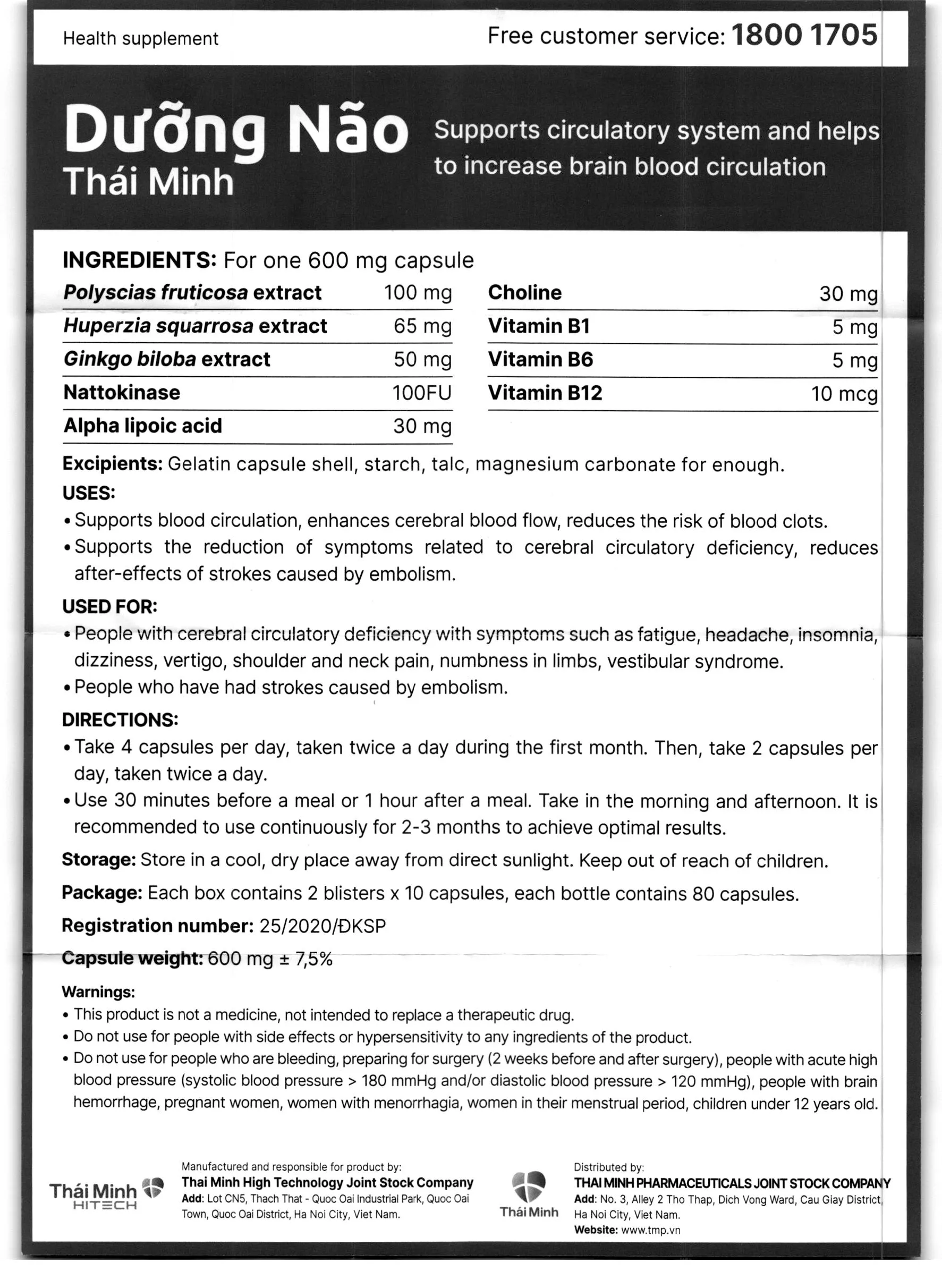 Thực phẩm bảo vệ sức khoẻ Dưỡng Não Thái Minh 18
