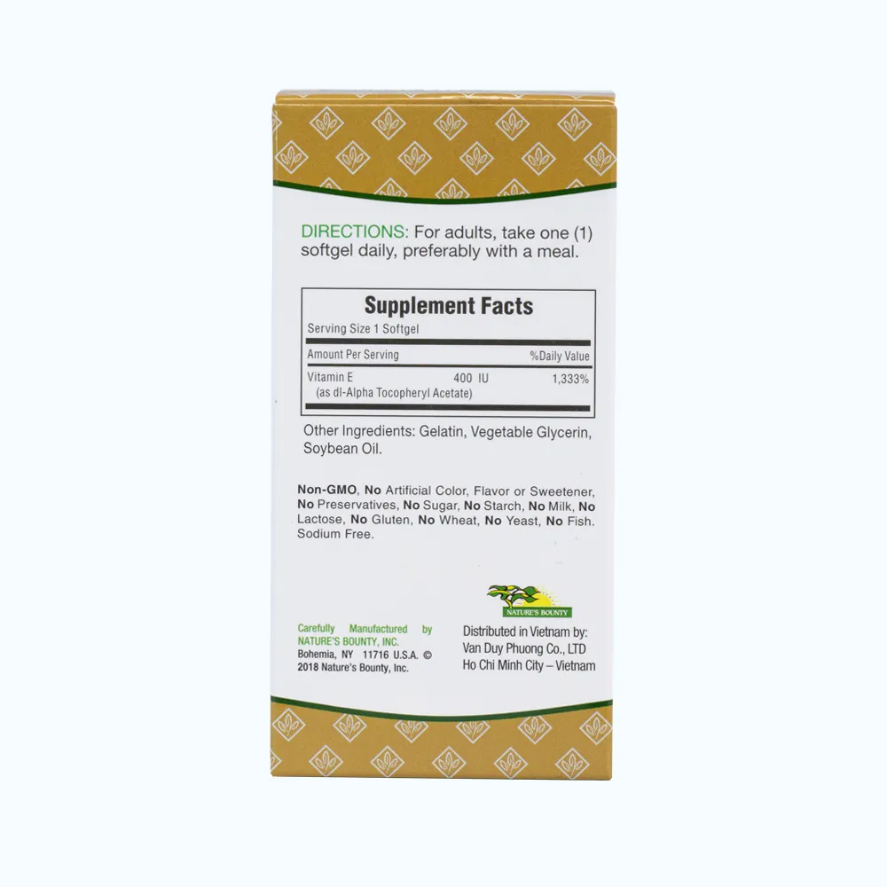 Thực phẩm bảo vệ sức khoẻ Nature's Bounty Vitamin E - 400 IU (Chai 30 viên nang mềm) 5