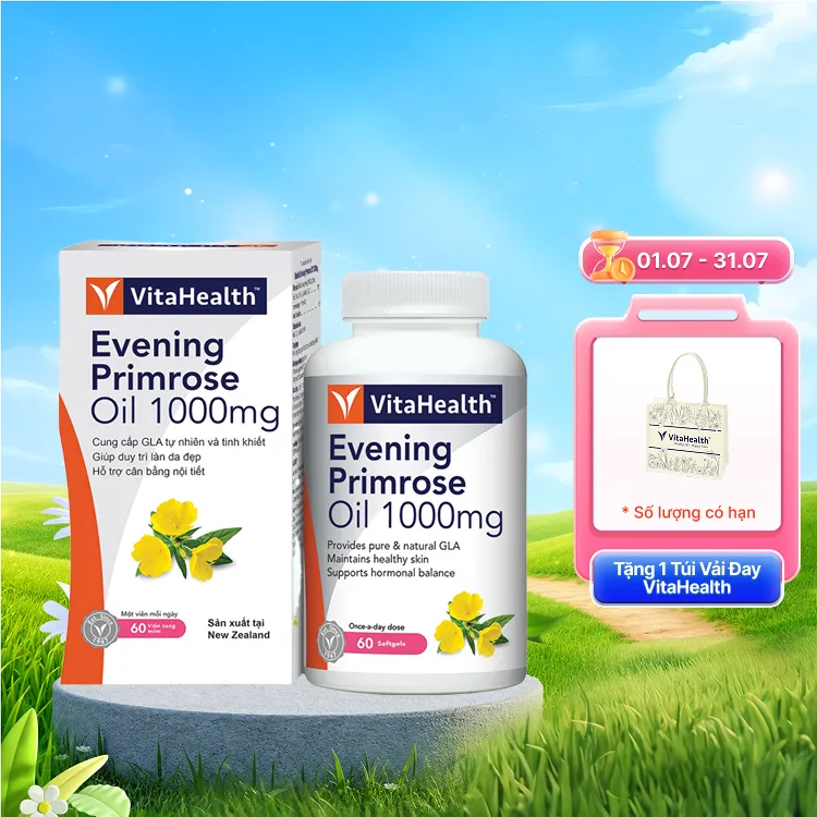 Thực phẩm bảo vệ sức khoẻ VitaHealth Evening Primrose Oil 1000mg hỗ trợ cân bằng nội tiết tố (Hộp 60 viên)