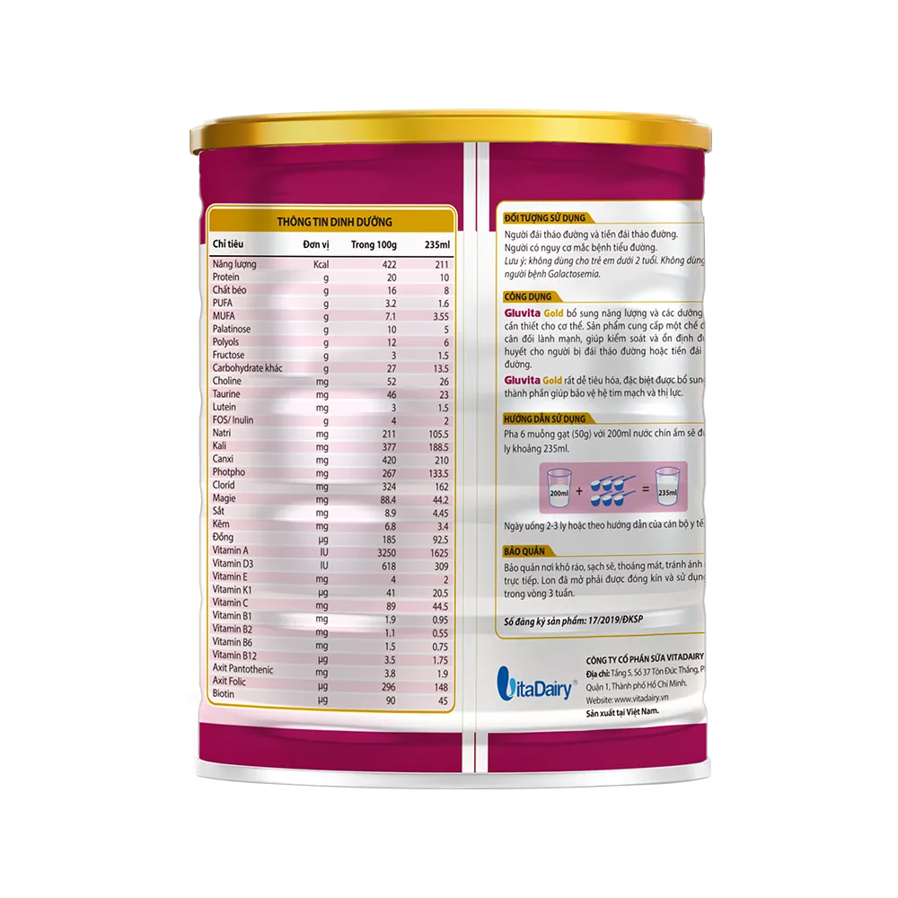 Thực phẩm dùng cho chế độ ăn đặc biệt Gluvita Gold (900g) 2