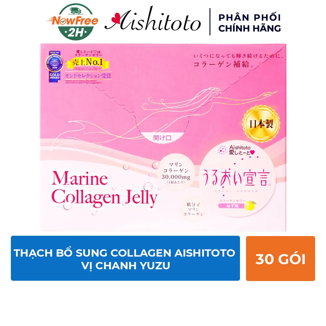 Thạch Bổ Sung Collagen Aishitoto Vị Chanh Yuzu Hộp 30 Gói