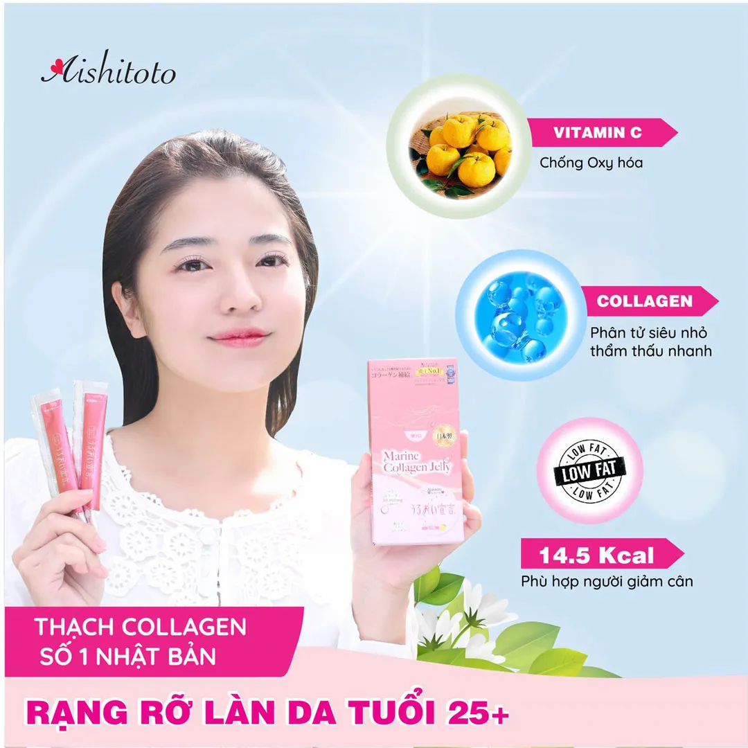 Thạch Bổ Sung Collagen Aishitoto Vị Chanh Yuzu Hộp 30 Gói 6
