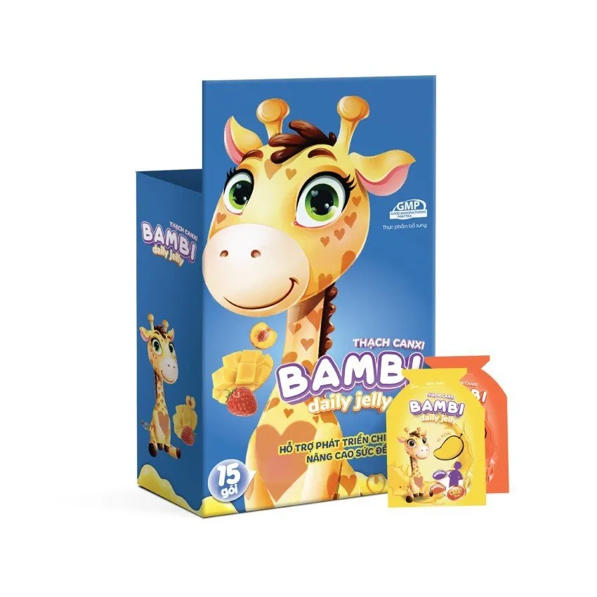 Thạch Canxi Bambi hỗ trợ và bổ sung canxi giúp xương chắc khỏe cho trẻ (15 gói)