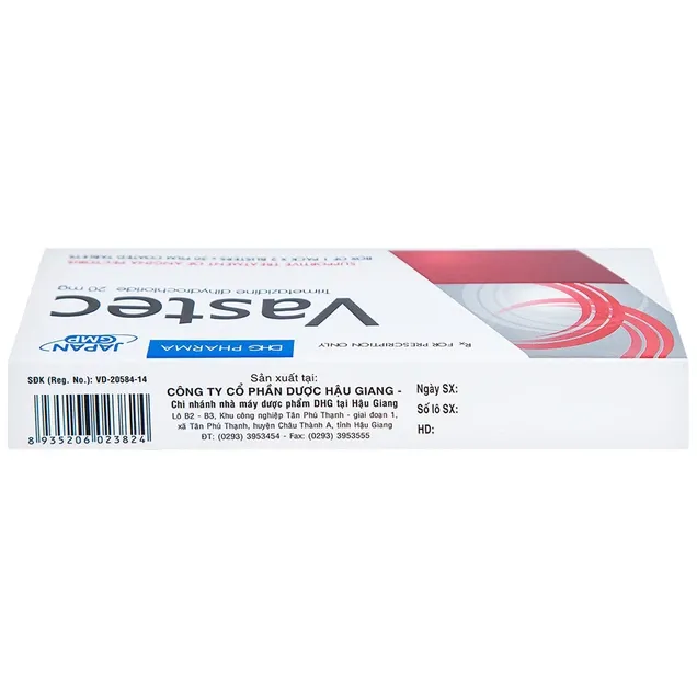 Thuốc Vastec 20MG điều trị đau thắt ngực ổn định ( hộp 2 vỉ x 30 viên) 6
