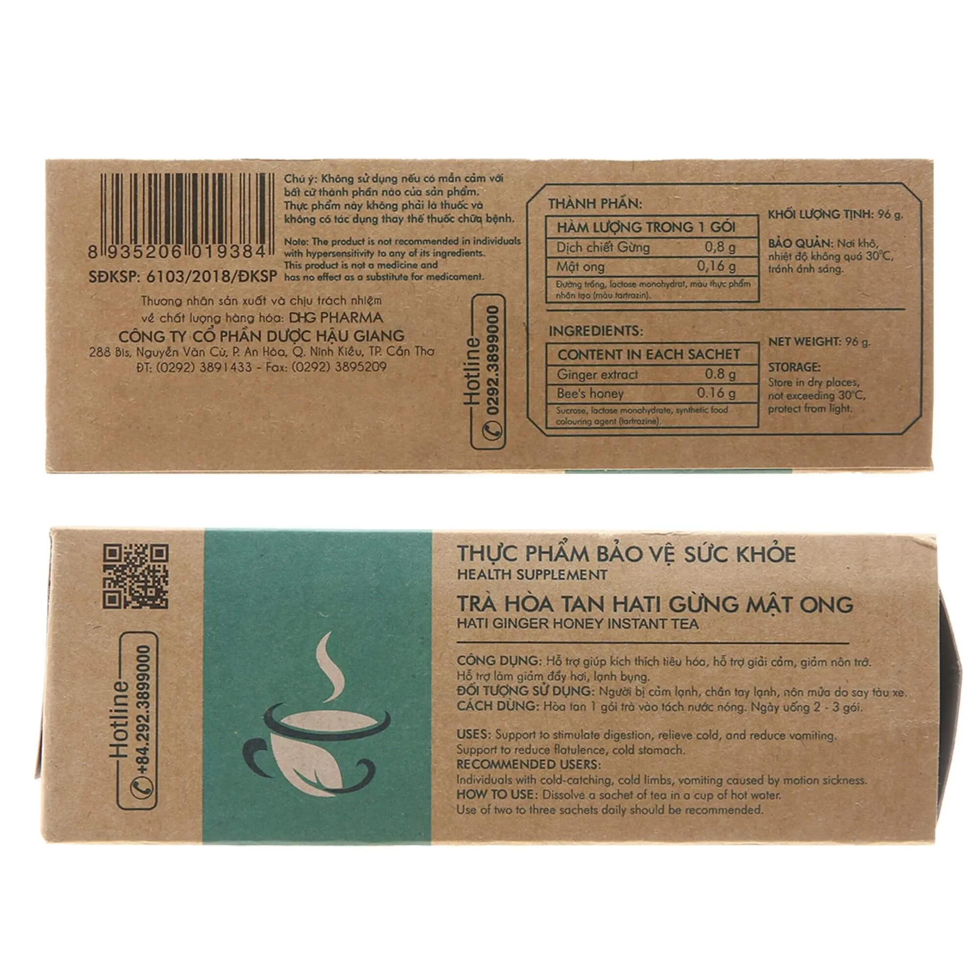 Trà gừng mật ong Hati – Hỗ trợ giải cảm, giảm đầy hơi (hộp 24 gói x 4g) 4