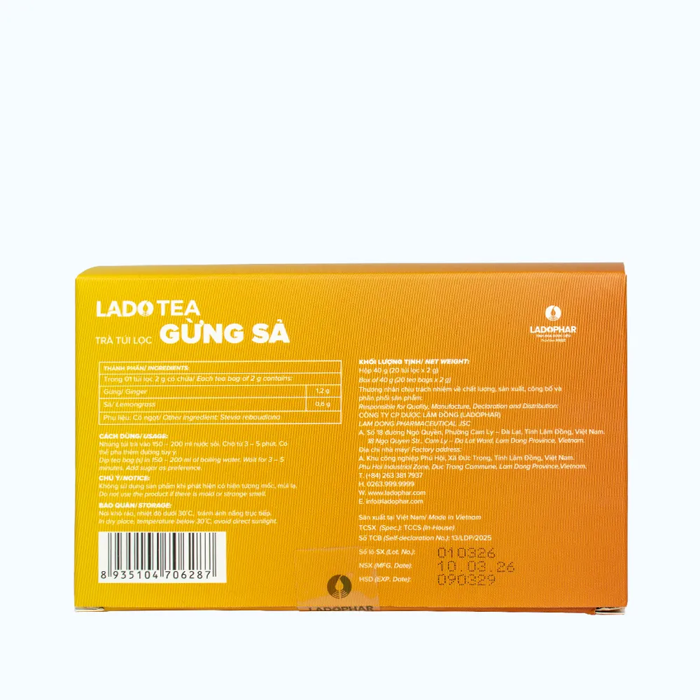 Trà gừng sả hỗ trợ giảm đau đầu, sổ mũi (Hộp 20 túi lọc x 2g) 3