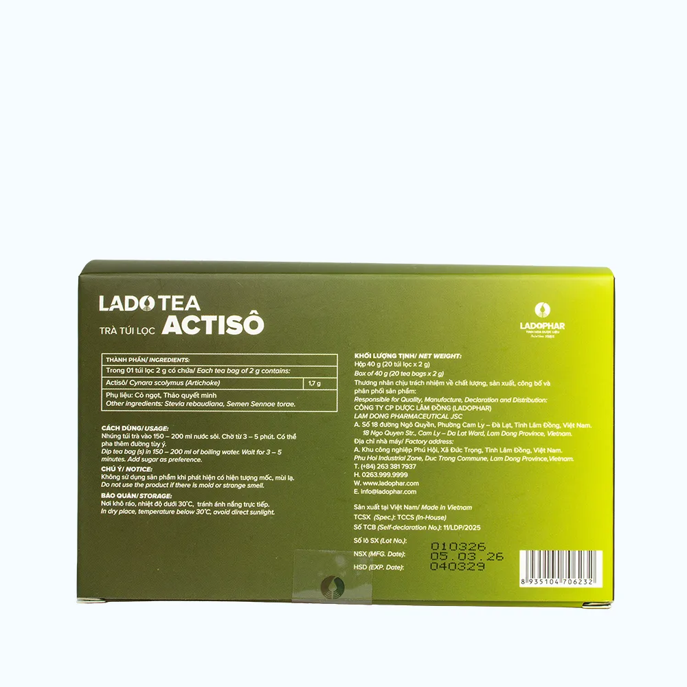 Trà Lado túi lọc Actiso tăng cường chức năng gan (Hộp 20 túi lọc x 2g) 3