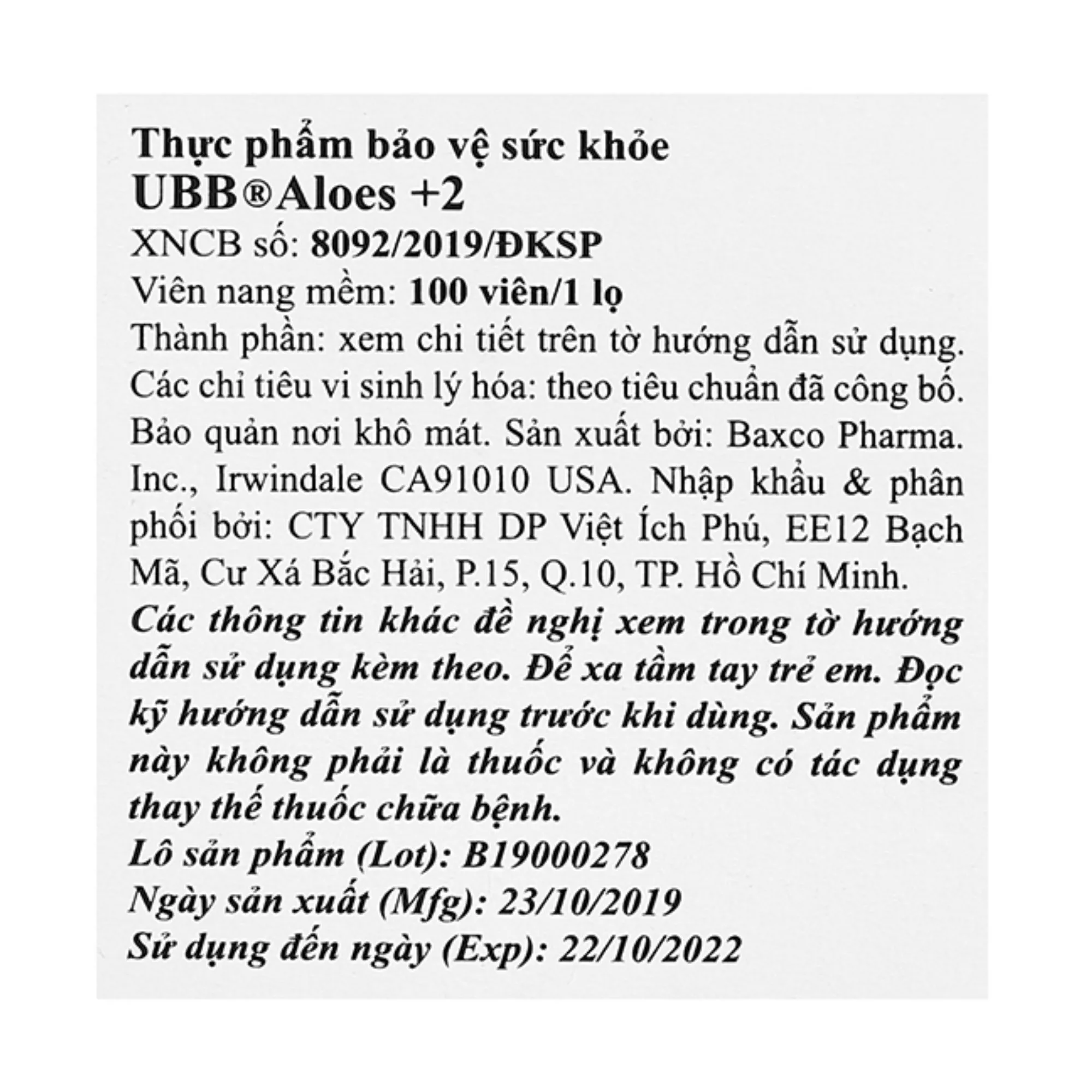 UBB Aloes+2 - Hạn chế lão hóa, làm đẹp da (chai 100 viên) 7