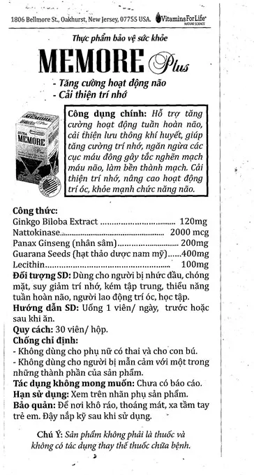 Ultra Memore Plus bổ não, cải thiện trí nhớ lọ 60 viên 17