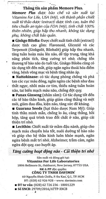 Ultra Memore Plus bổ não, cải thiện trí nhớ lọ 60 viên 18
