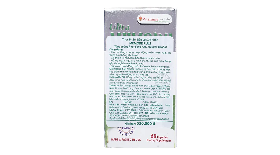 Ultra Memore Plus bổ não, cải thiện trí nhớ lọ 60 viên 4