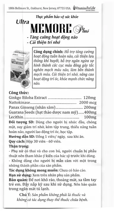 Ultra Memore Plus bổ não, cải thiện trí nhớ lọ 60 viên 8