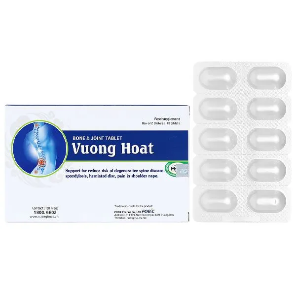 Viên xương khớp Vương Hoạt giảm nguy cơ thoái hóa cột sống, đau vai gáy hộp 20 viên