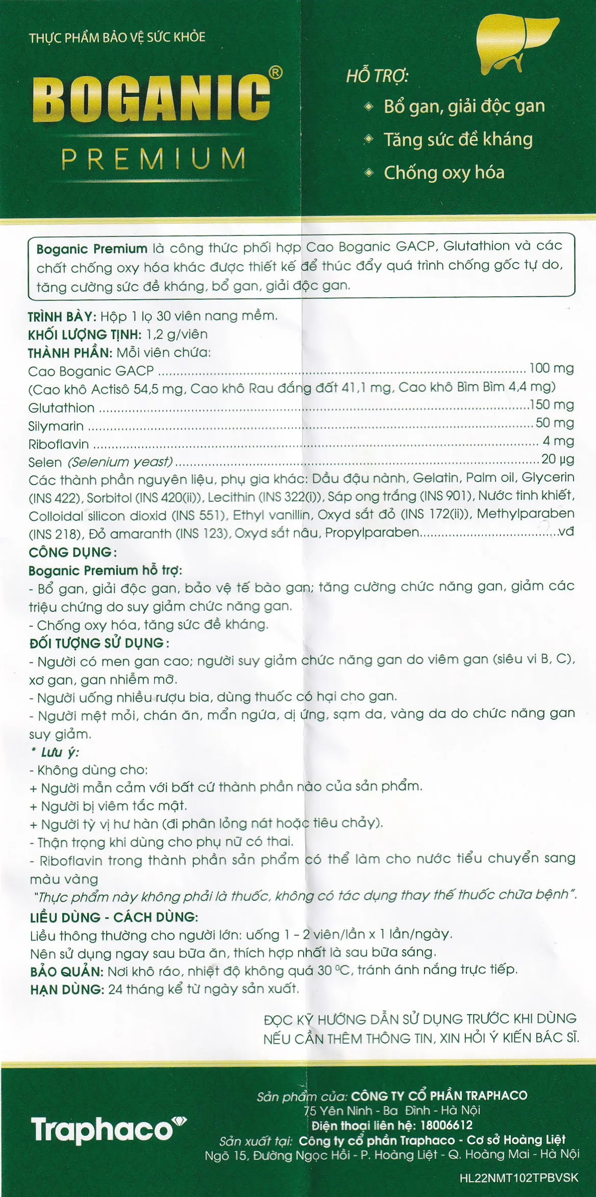 VIÊN BỔ GAN BOGANIC PREMIUM TRAPHACO 30V 6