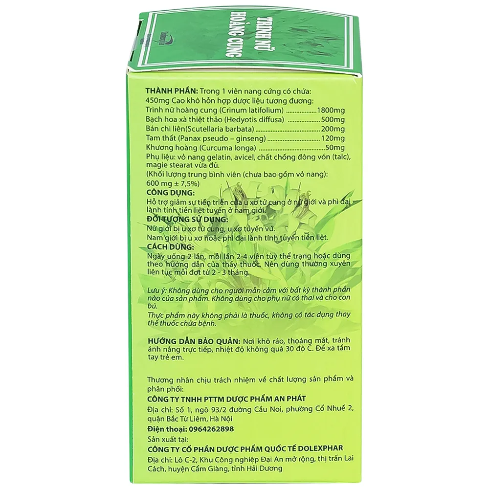 VIÊN HỖ TRỢ GIẢM SỰ TIẾN TRIỂN CỦA U XƠ TỬ CUNG TRINH NỮ HOÀNG CUNG DOLEXPHAR 60V 6
