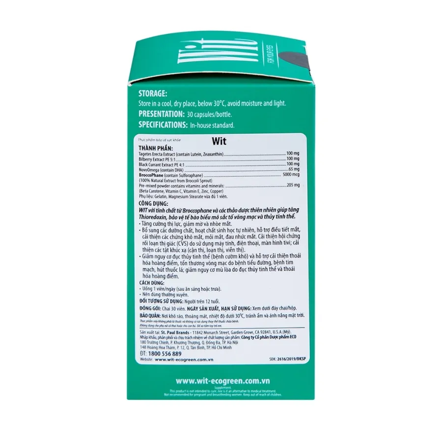 Viên nang WIT For Your Eyes Ecogreen tăng cường thị lực, giảm mờ và nhòe mắt (15 viên) 3