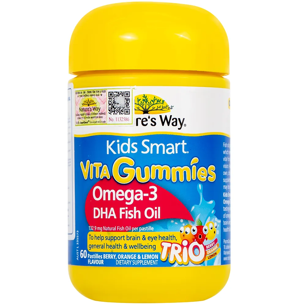VIÊN NHAI BỔ NÃO KIDS SMART VITA GUMMIES OMEGA-3 DHA FISH OIL NATURE'S WAY 60V