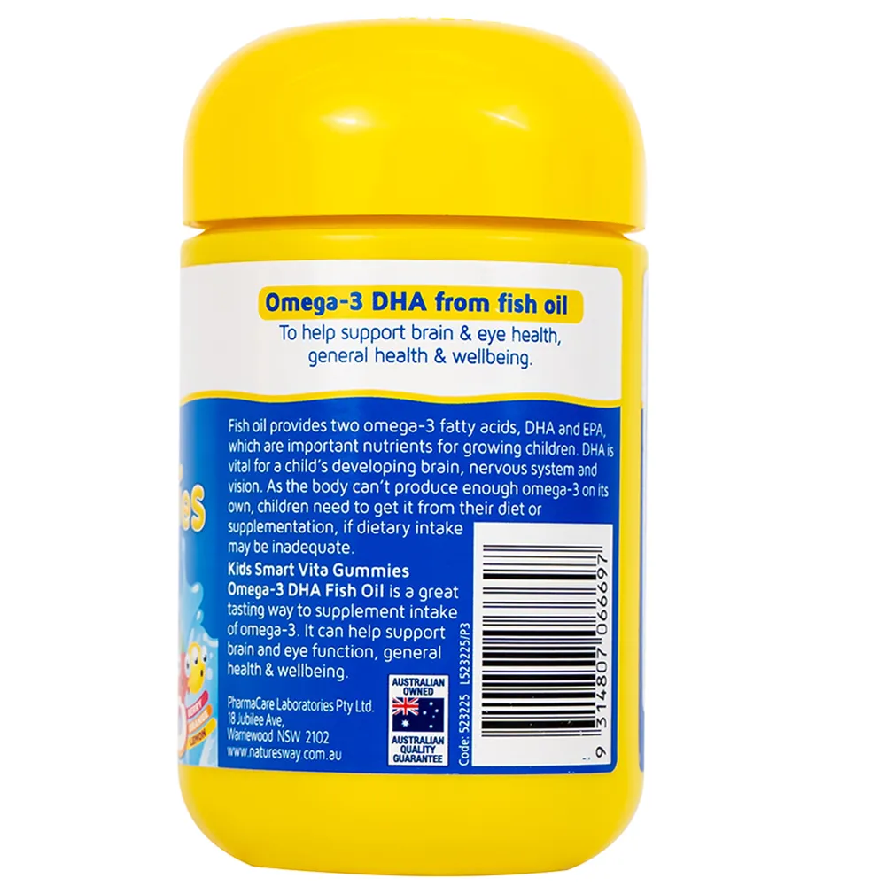 VIÊN NHAI BỔ NÃO KIDS SMART VITA GUMMIES OMEGA-3 DHA FISH OIL NATURE'S WAY 60V 12