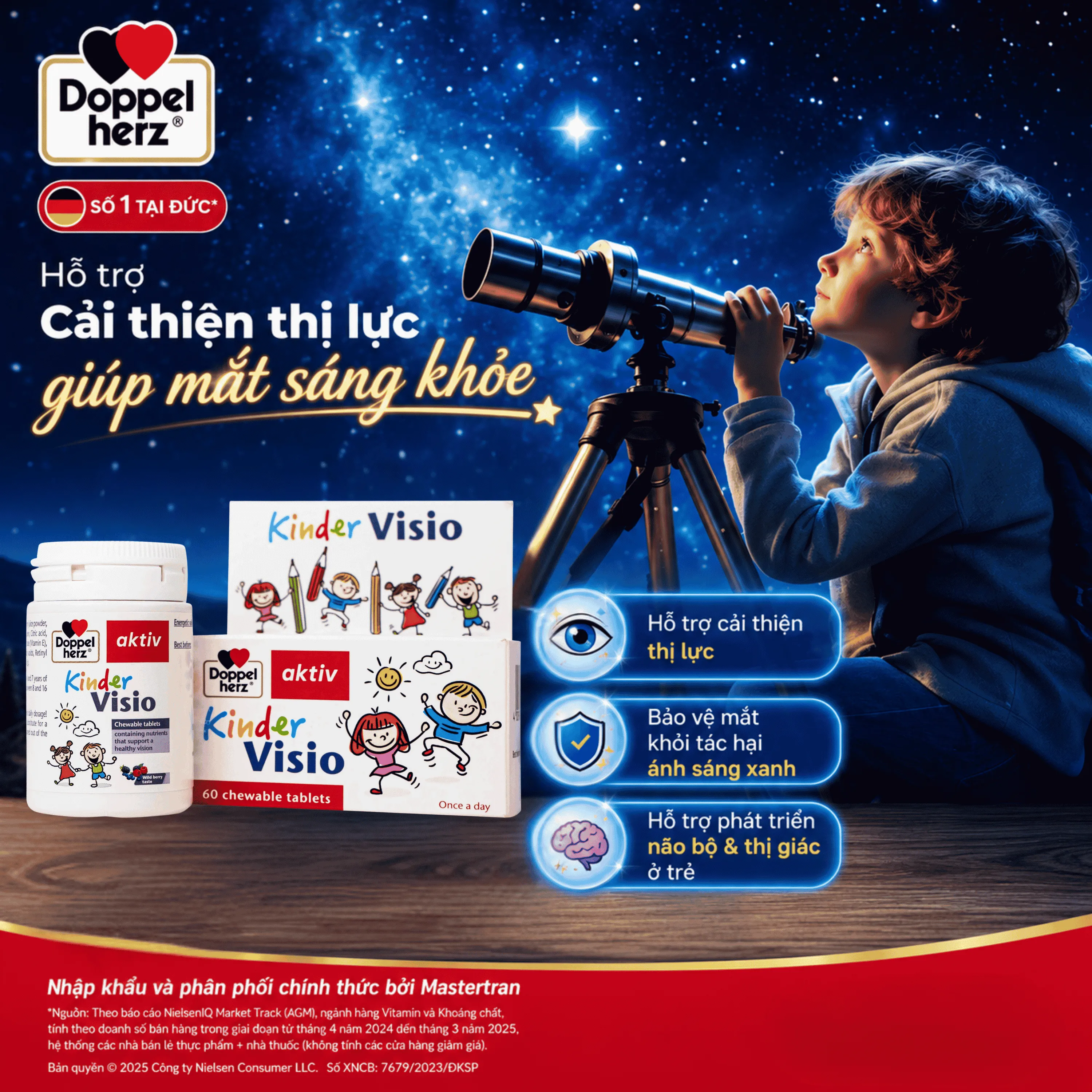 VIÊN NHAI GIÚP MẮT KHỎE MẠNH VÀ TĂNG CƯỜNG THỊ LỰC CHO BÉ DOPPELHERZ AKTIV KINDER VISIO 60V 2