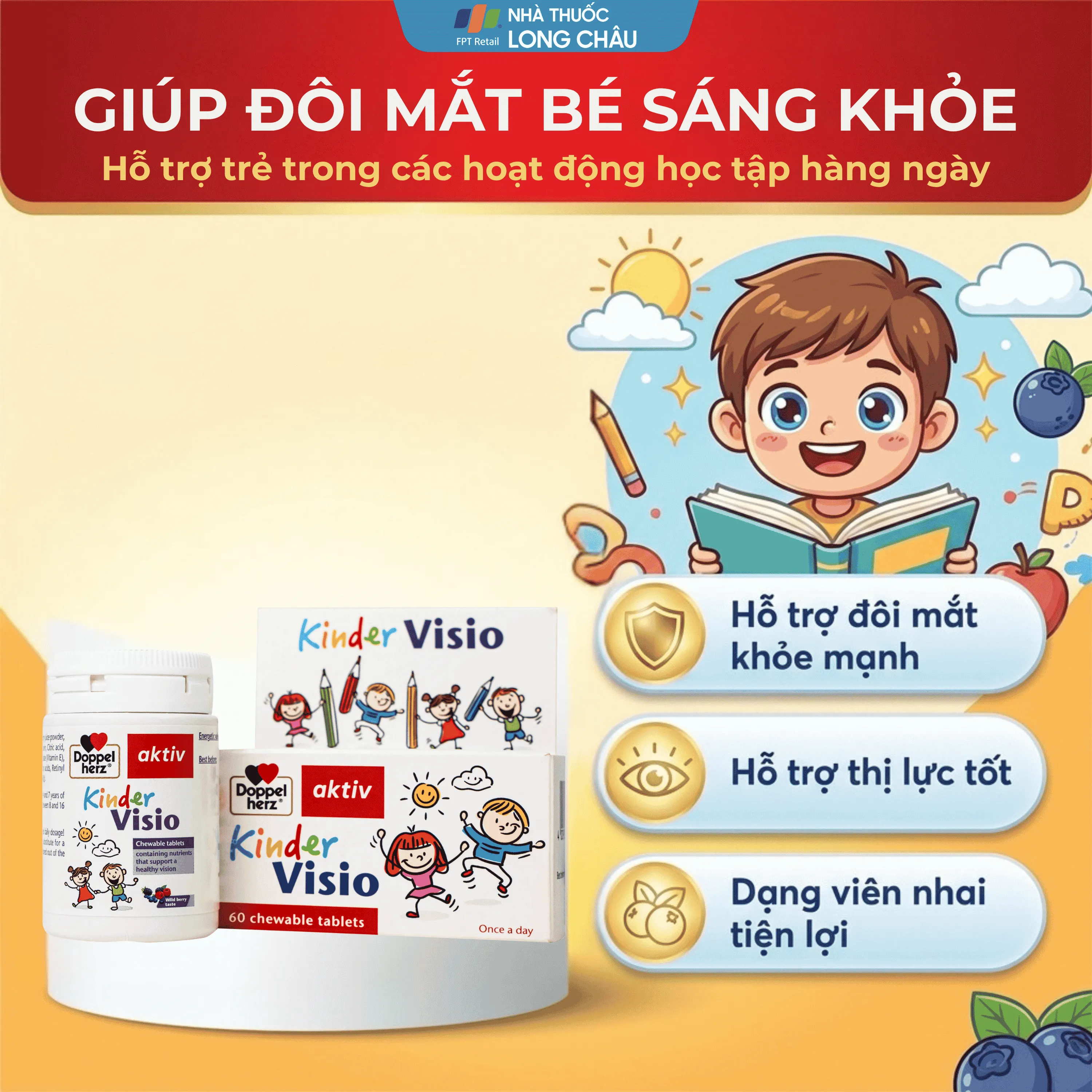 VIÊN NHAI GIÚP MẮT KHỎE MẠNH VÀ TĂNG CƯỜNG THỊ LỰC CHO BÉ DOPPELHERZ AKTIV KINDER VISIO 60V 3