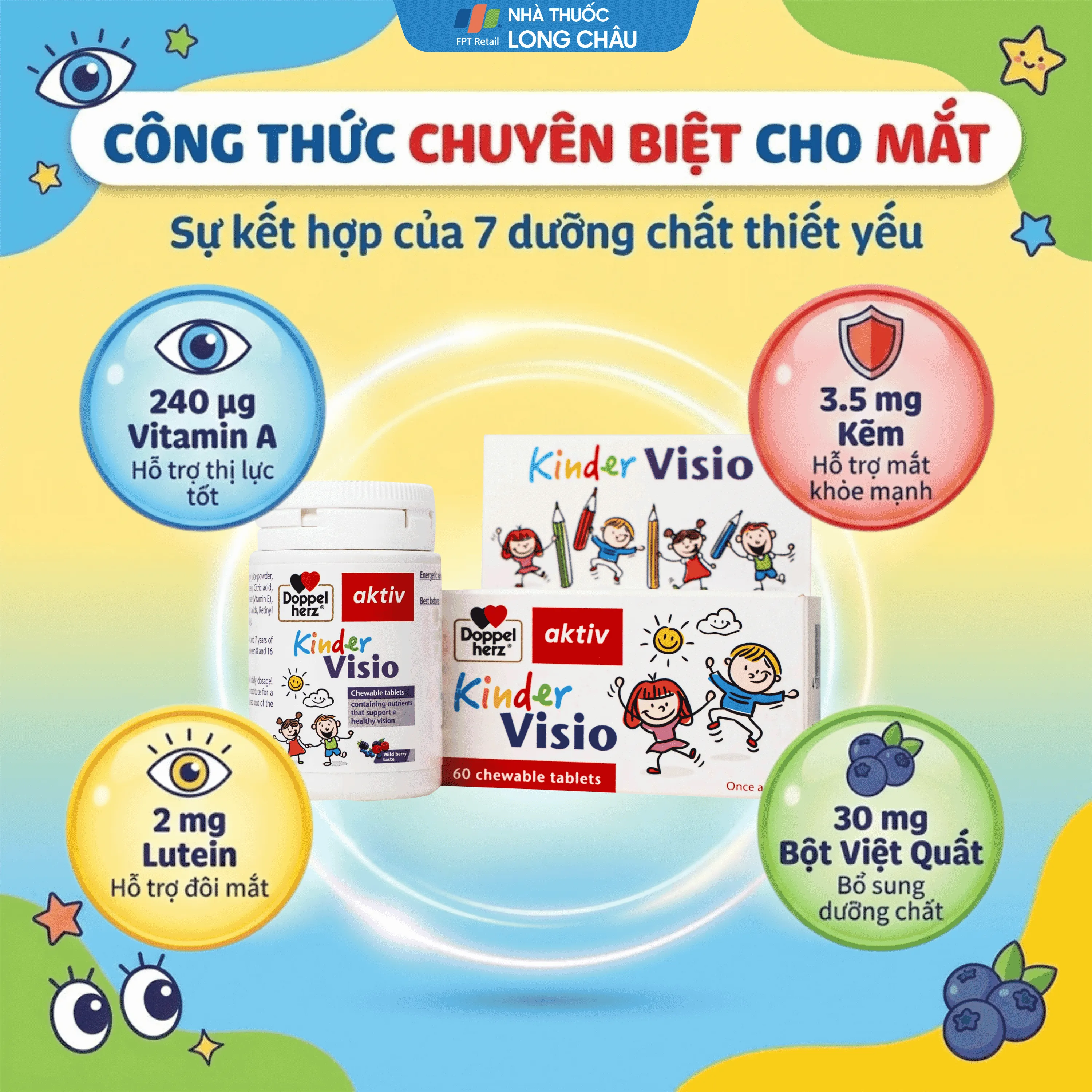 VIÊN NHAI GIÚP MẮT KHỎE MẠNH VÀ TĂNG CƯỜNG THỊ LỰC CHO BÉ DOPPELHERZ AKTIV KINDER VISIO 60V 5