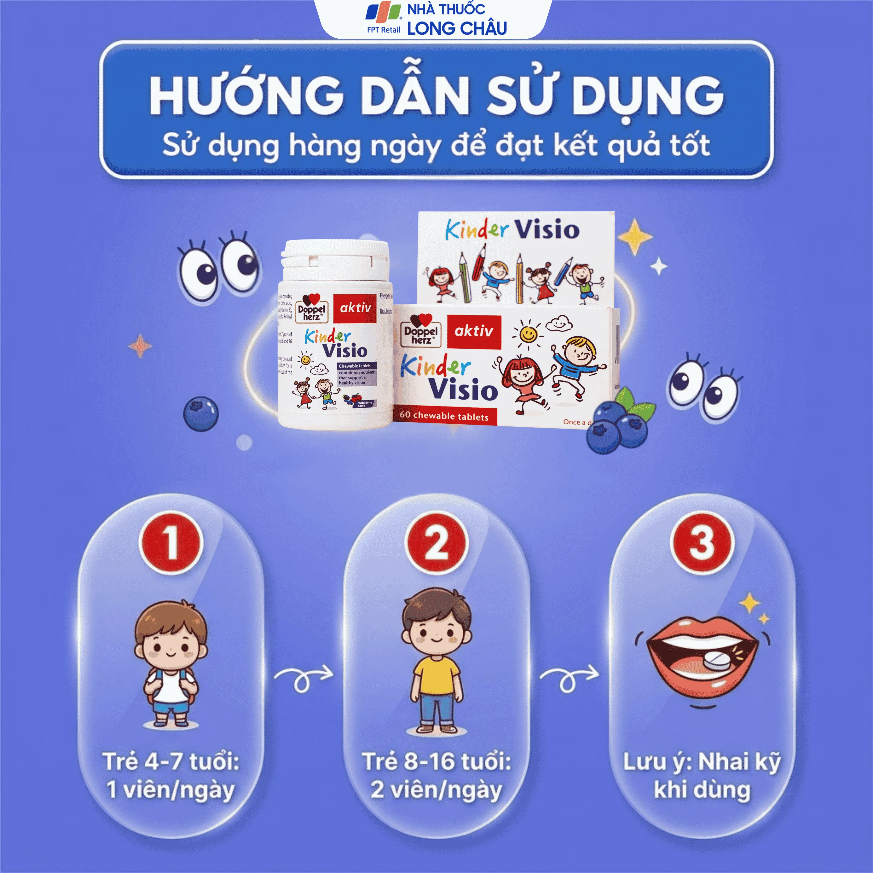 VIÊN NHAI GIÚP MẮT KHỎE MẠNH VÀ TĂNG CƯỜNG THỊ LỰC CHO BÉ DOPPELHERZ AKTIV KINDER VISIO 60V 6