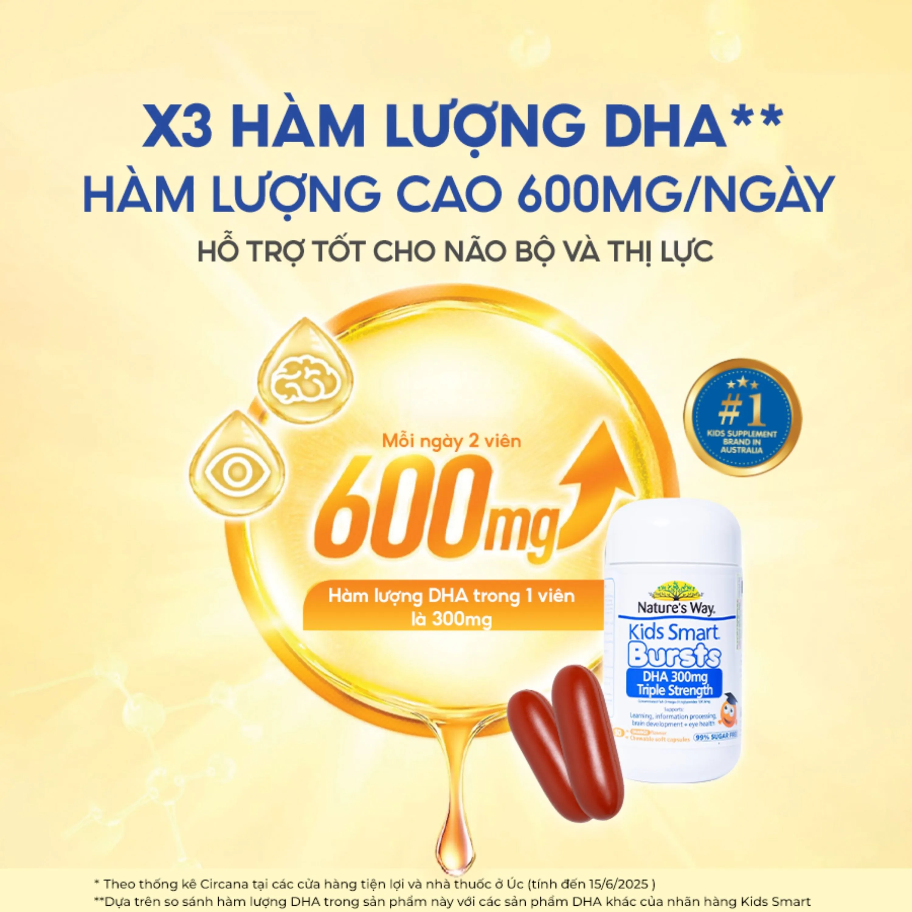 VIÊN NHAI HỖ TRỢ BỔ NÃO KIDS SMART BURSTS DHA 300MG NATURE'S WAY 50V 5