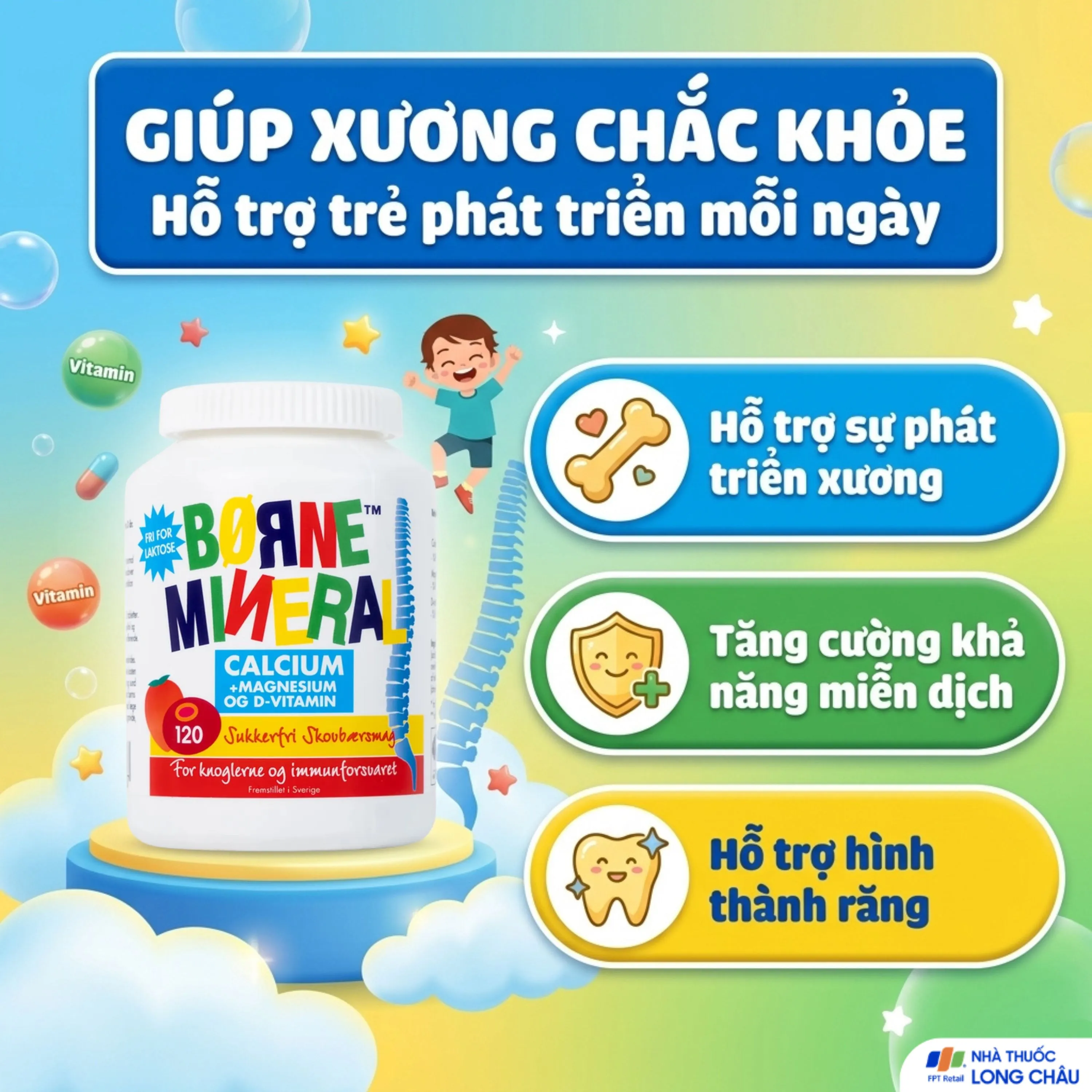 VIÊN NHAI HỖ TRỢ SỰ PHÁT TRIỂN XƯƠNG CHO TRẺ EM BORNE MINERAL NEW NORDIC 120V 4